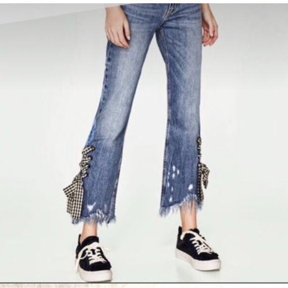 Zara TRF Denim IXD Makers Mid Wash Mid Rise Straight Leg Jeans Size 4 - Picture 1 of 11